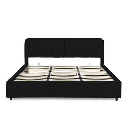 HouseOfZazla storage upholstered platform bed with integrated black headboard and slatted base on Tampa Home & Garden Store