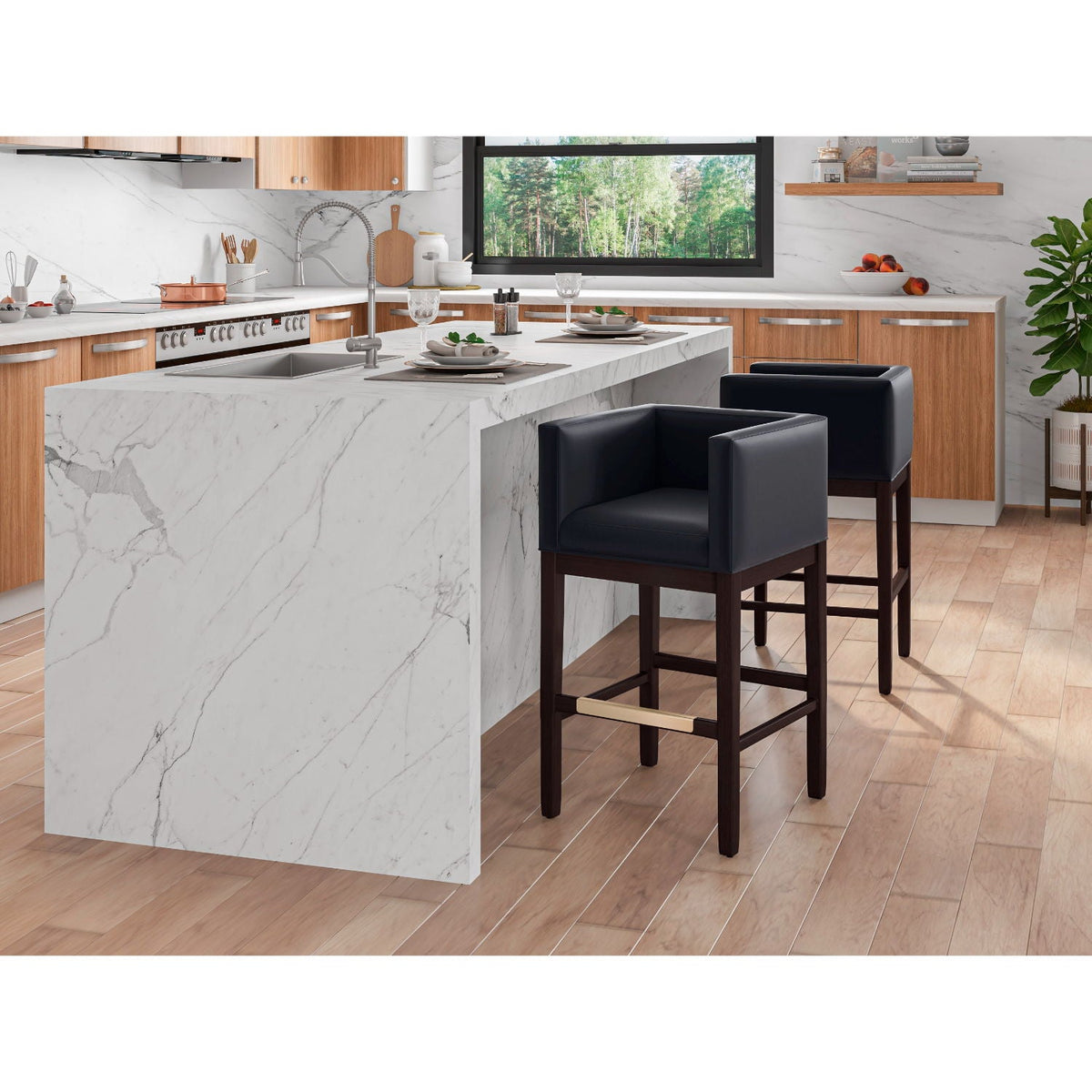 Counter Stool with Upholstered Navy Seat and Beech Wood Frame, 2 stools, HouseOfZazla on Tampa Home & Garden Store