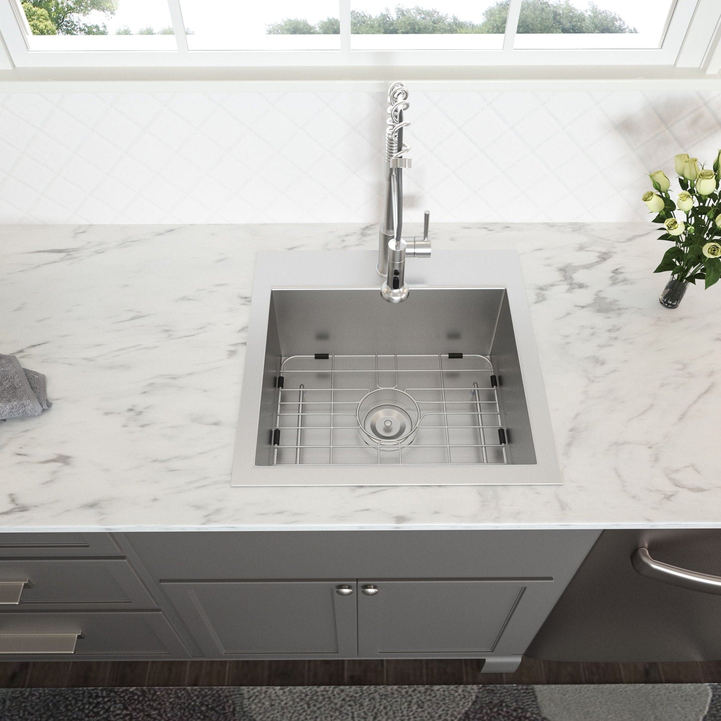HouseOfZazla stainless steel drop-in topmount kitchen sink with pull-down spring faucet on Tampa Home & Garden Store