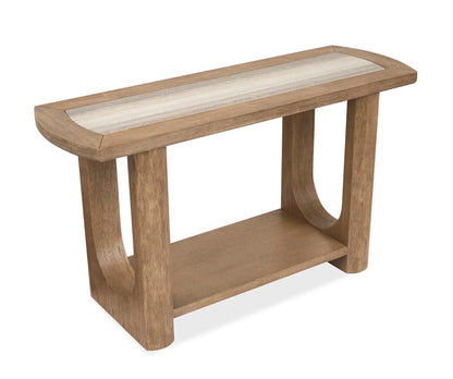 Bradford Rectangular End Table in two-tone oak with rounded ends and open lower shelf on Tampa Home & Garden Store