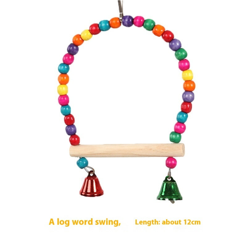 Parrot wood stand rod swing with bead loop and two bells, 12 cm long by Sell My Stuff on Tampa Home & Garden Store