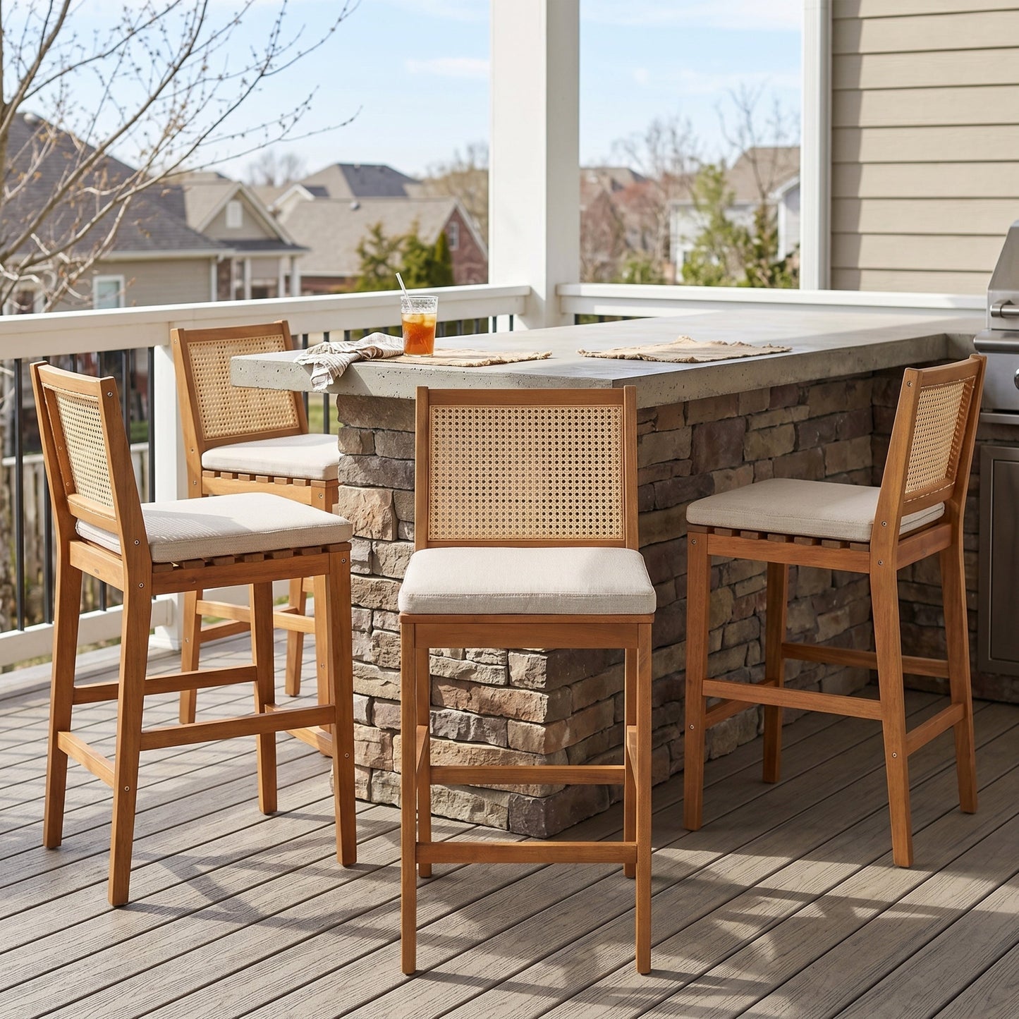 Kirkby Acacia Wood Outdoor Barstool with Cushion