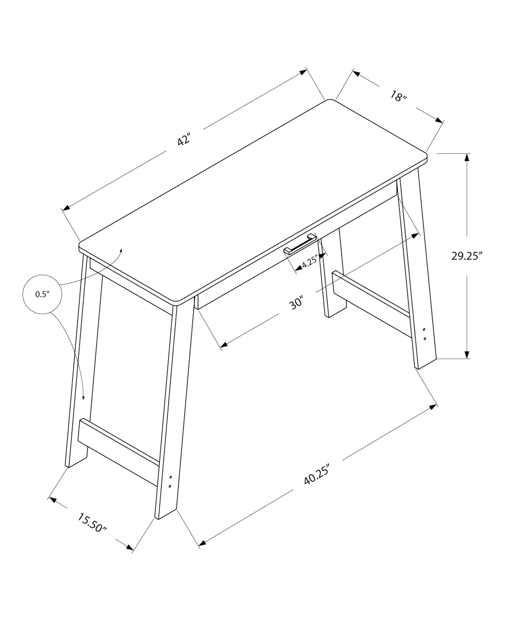 Writing desk blueprint with storage drawers; contemporary design, 40.25W x 18D x 29.25H on Tampa Home & Garden Store