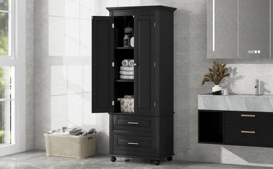 Tall Storage Cabinet with Two Drawers for Bathroom/Office, Black