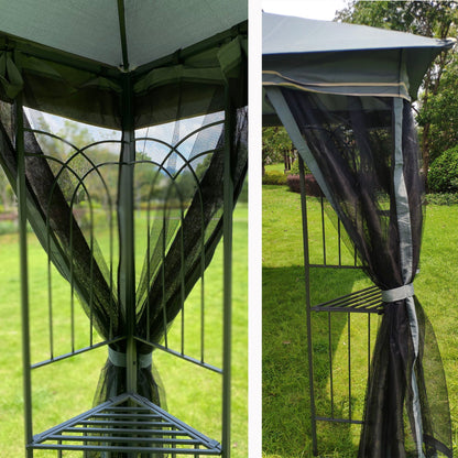 Patio gazebo tent with ventilated double roof and mosquito net, green mesh curtains, metal frame on Tampa Home & Garden Store