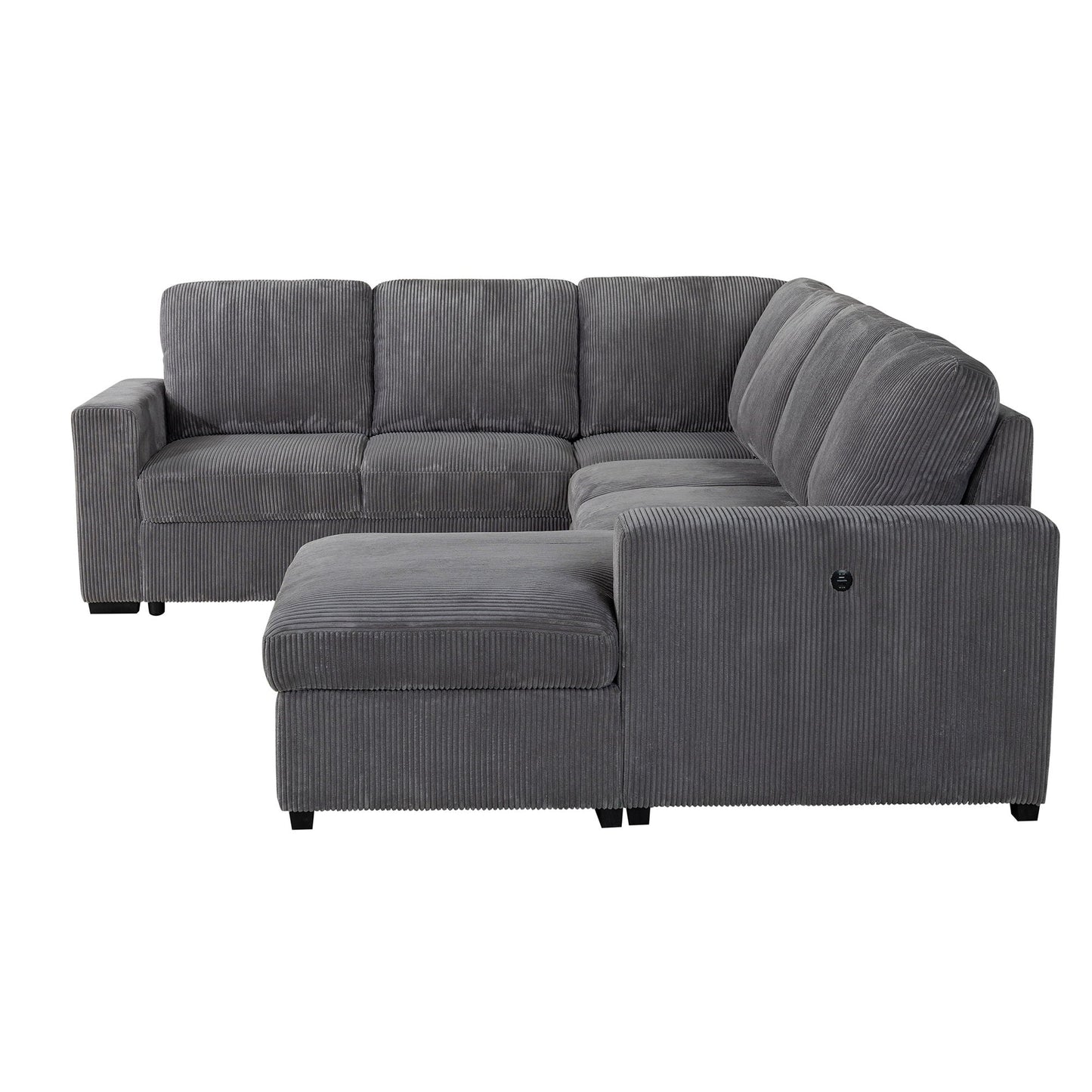 Melody sectional sofa with gray corduroy upholstery and matching sleeper ottoman HouseOfZazla on Tampa Home & Garden Store