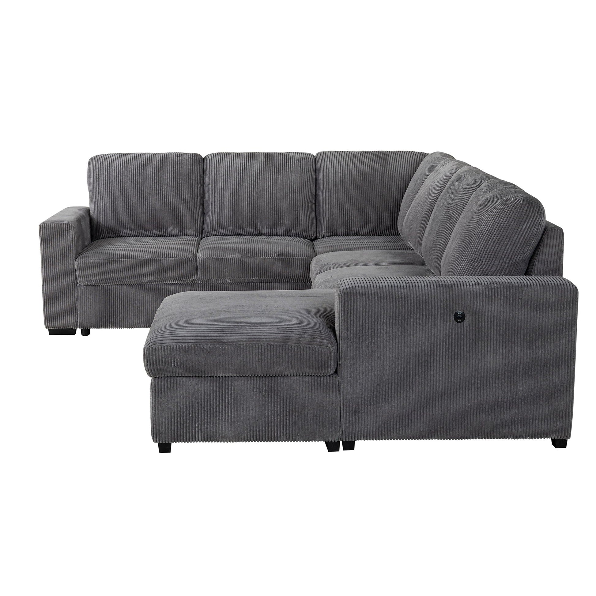 Melody sectional sofa with gray corduroy upholstery and matching sleeper ottoman HouseOfZazla on Tampa Home & Garden Store