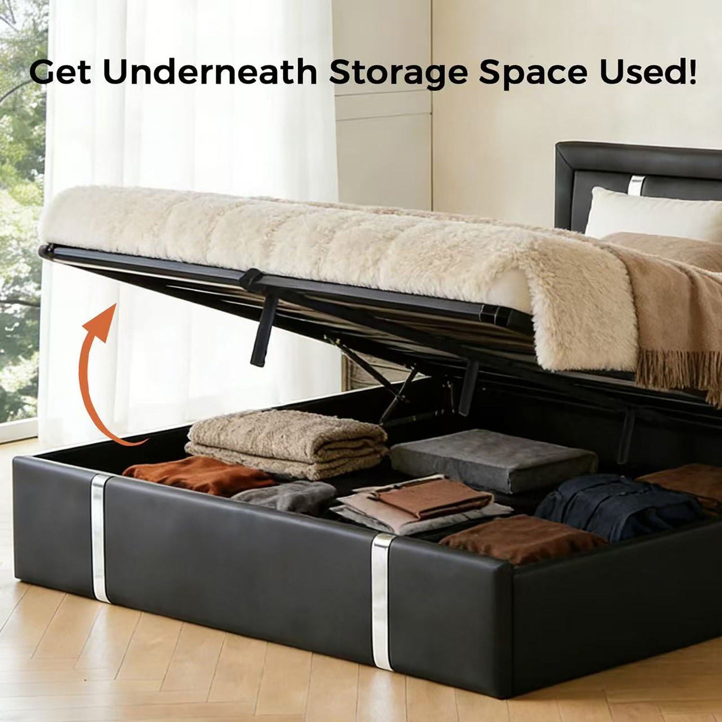 Upholstered Bed with Led Headboard and Storage