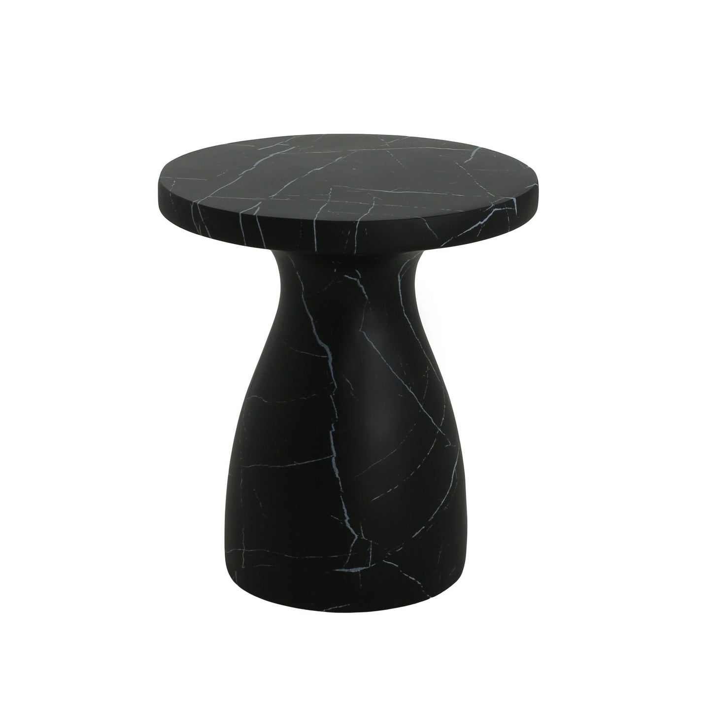 Travertine round side table lightweight outdoor indoor black with white veining HouseOfZazla on Tampa Home & Garden Store