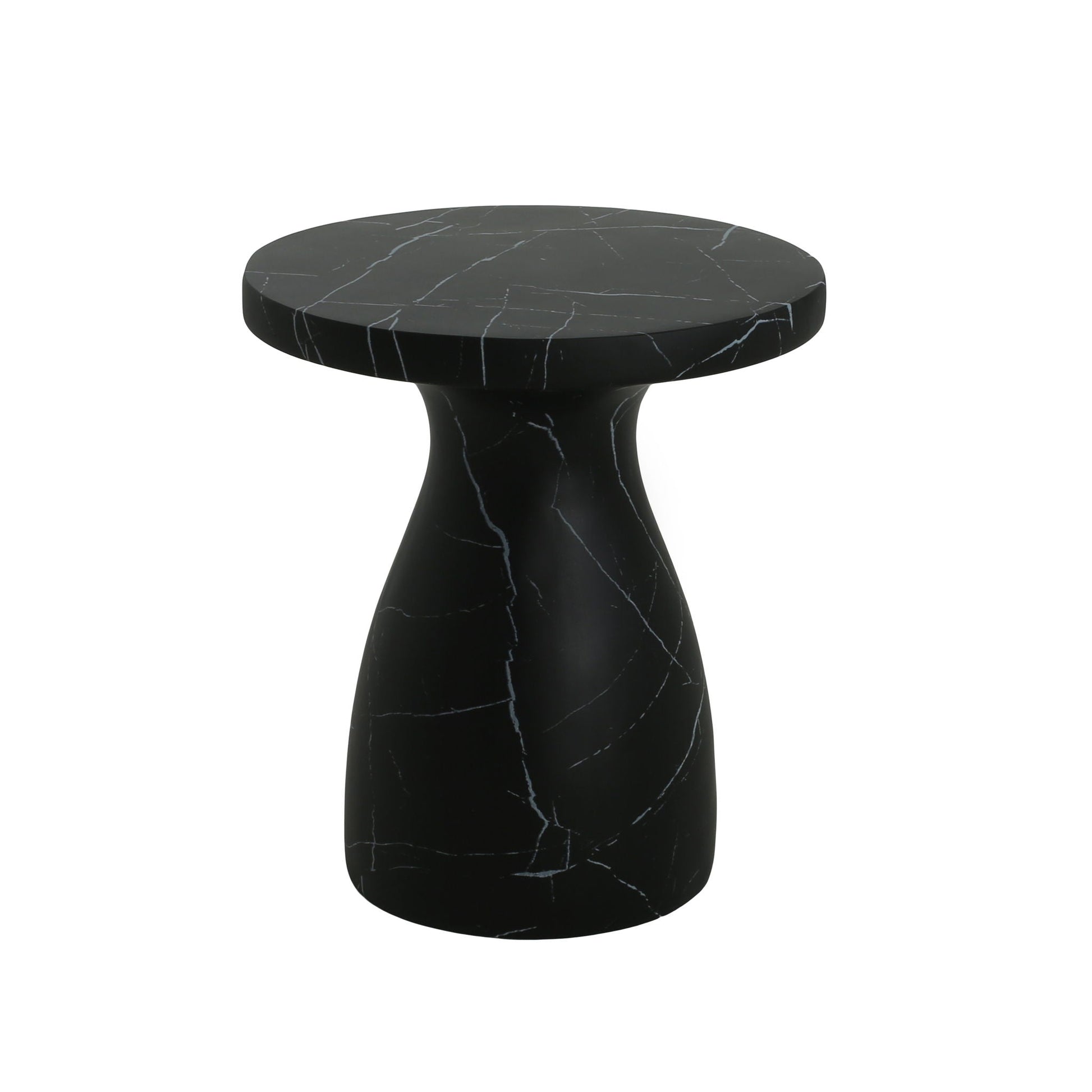 Travertine round side table lightweight outdoor indoor black with white veining HouseOfZazla on Tampa Home & Garden Store