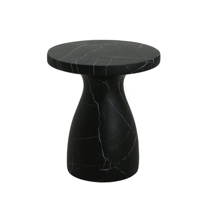 Travertine round side table lightweight outdoor indoor black with white veining HouseOfZazla on Tampa Home & Garden Store