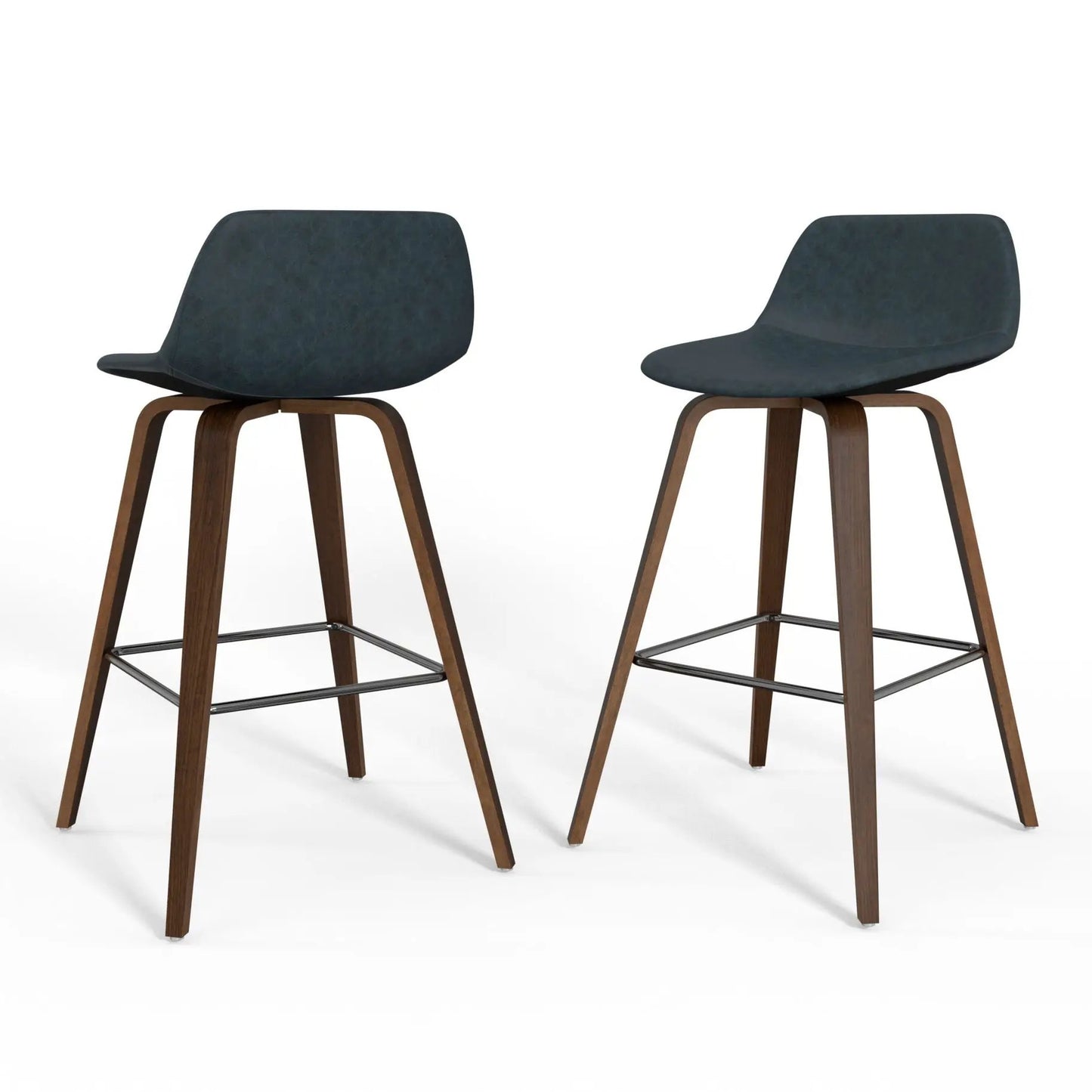 Randolph Bentwood counter/bar stool set of 2 with blue upholstery, wood legs, metal footrest on Tampa Home & Garden Store