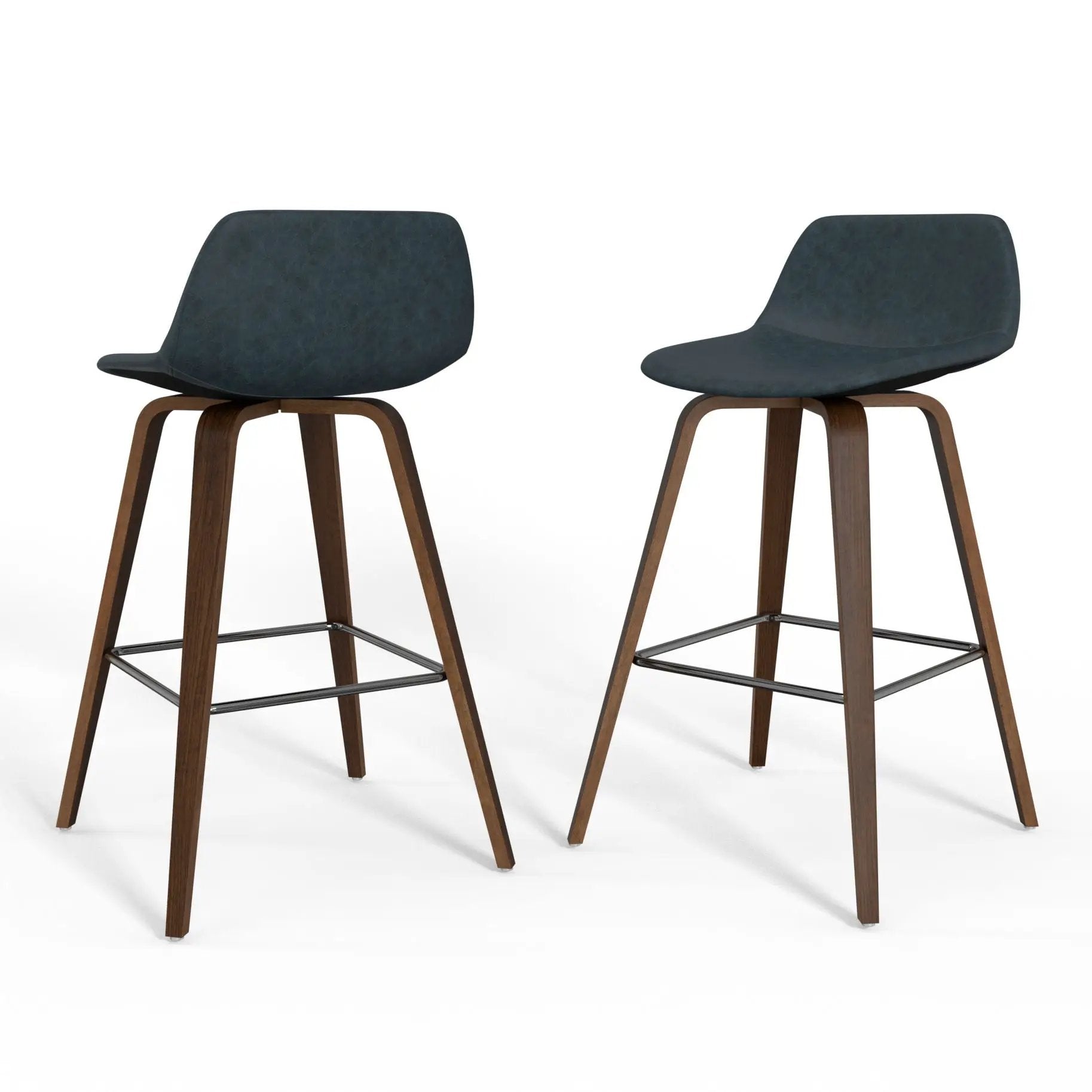 Randolph Bentwood counter/bar stool set of 2 with blue upholstery, wood legs, metal footrest on Tampa Home & Garden Store