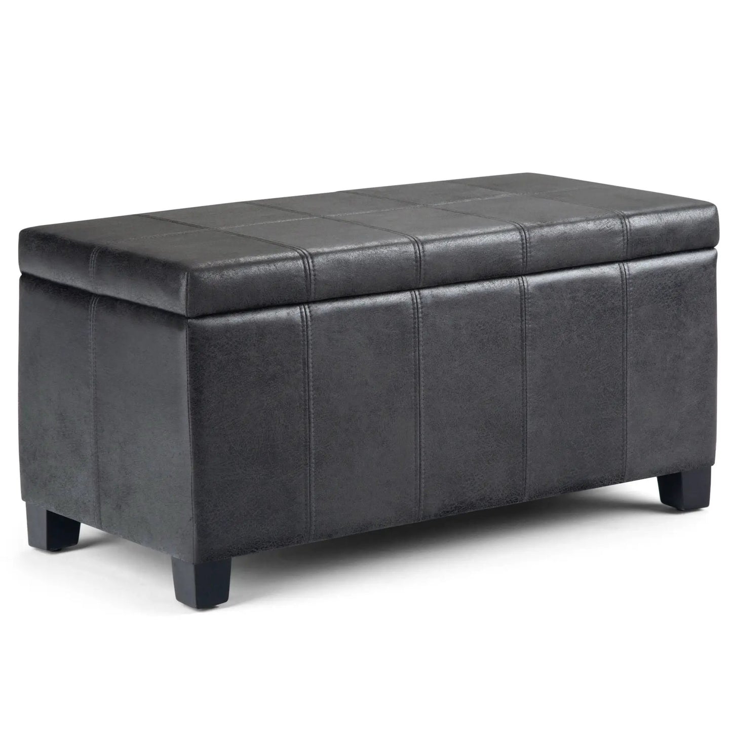 Dover storage ottoman bench in dark gray faux leather with grid stitching Unique Piece Furniture on Tampa Home & Garden Store