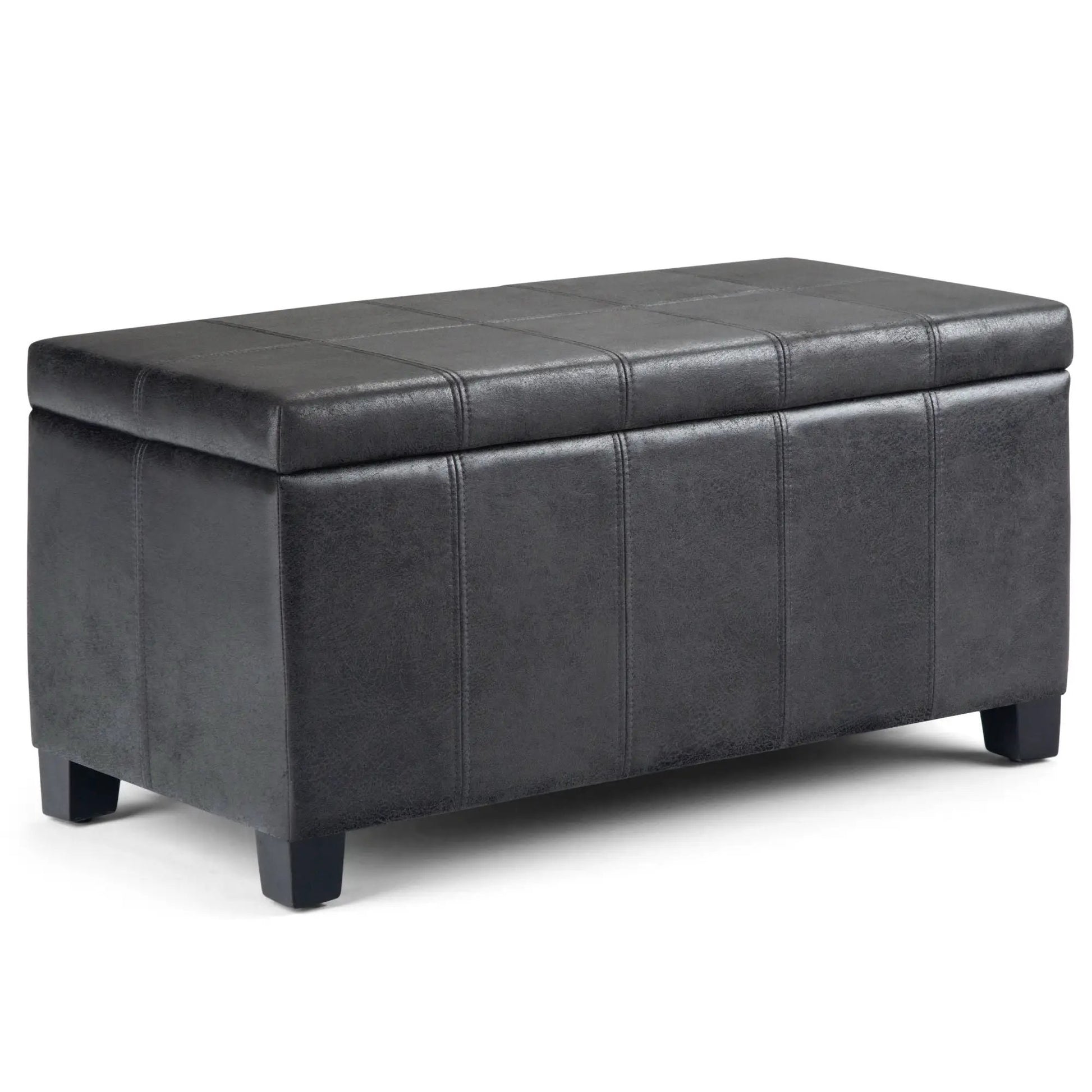 Dover storage ottoman bench in dark gray faux leather with grid stitching Unique Piece Furniture on Tampa Home & Garden Store