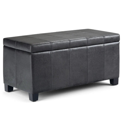 Dover storage ottoman bench in dark gray faux leather with grid stitching Unique Piece Furniture on Tampa Home & Garden Store