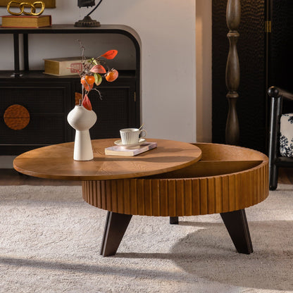 Round Retro Coffee Table with Solid Wood Legs