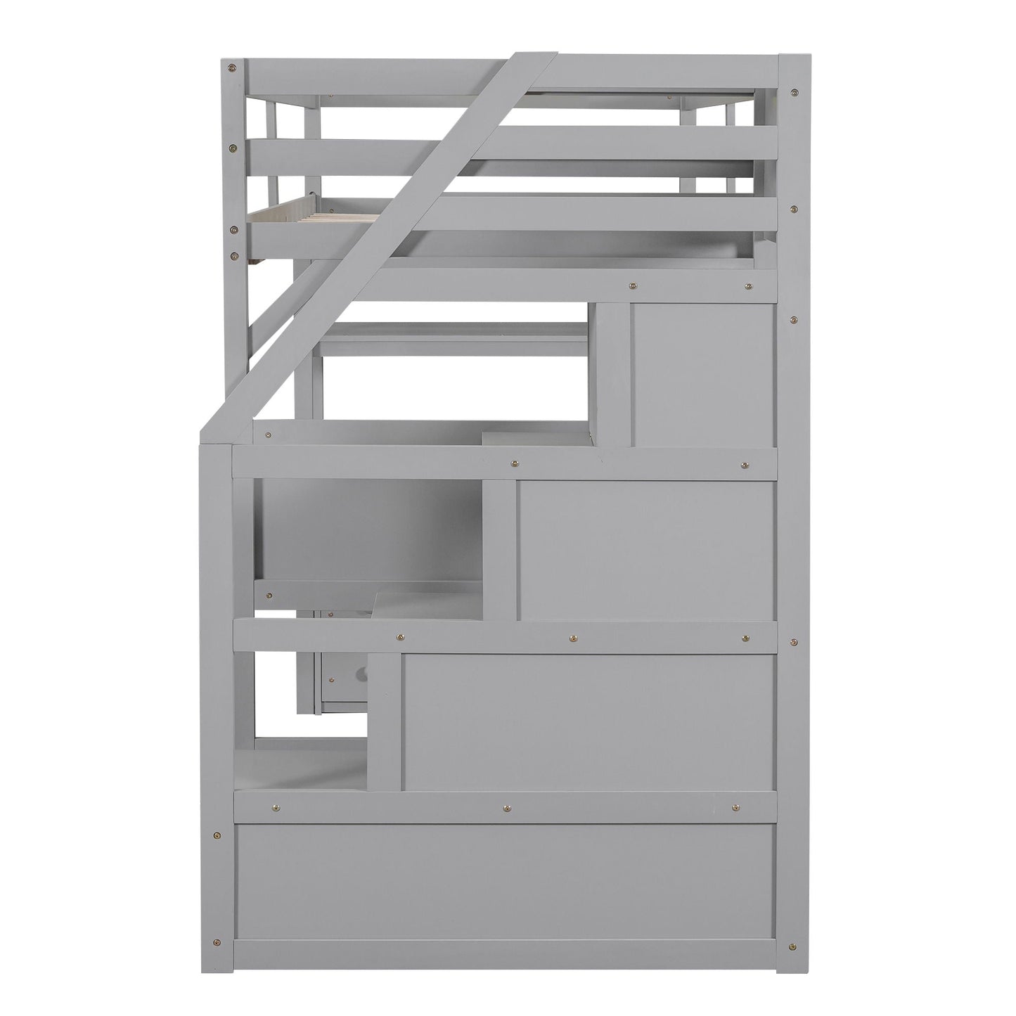 Loft Bed With Desk, Shelves, 2 Drawers, Storage Staircase in gray finish on Tampa Home & Garden Store