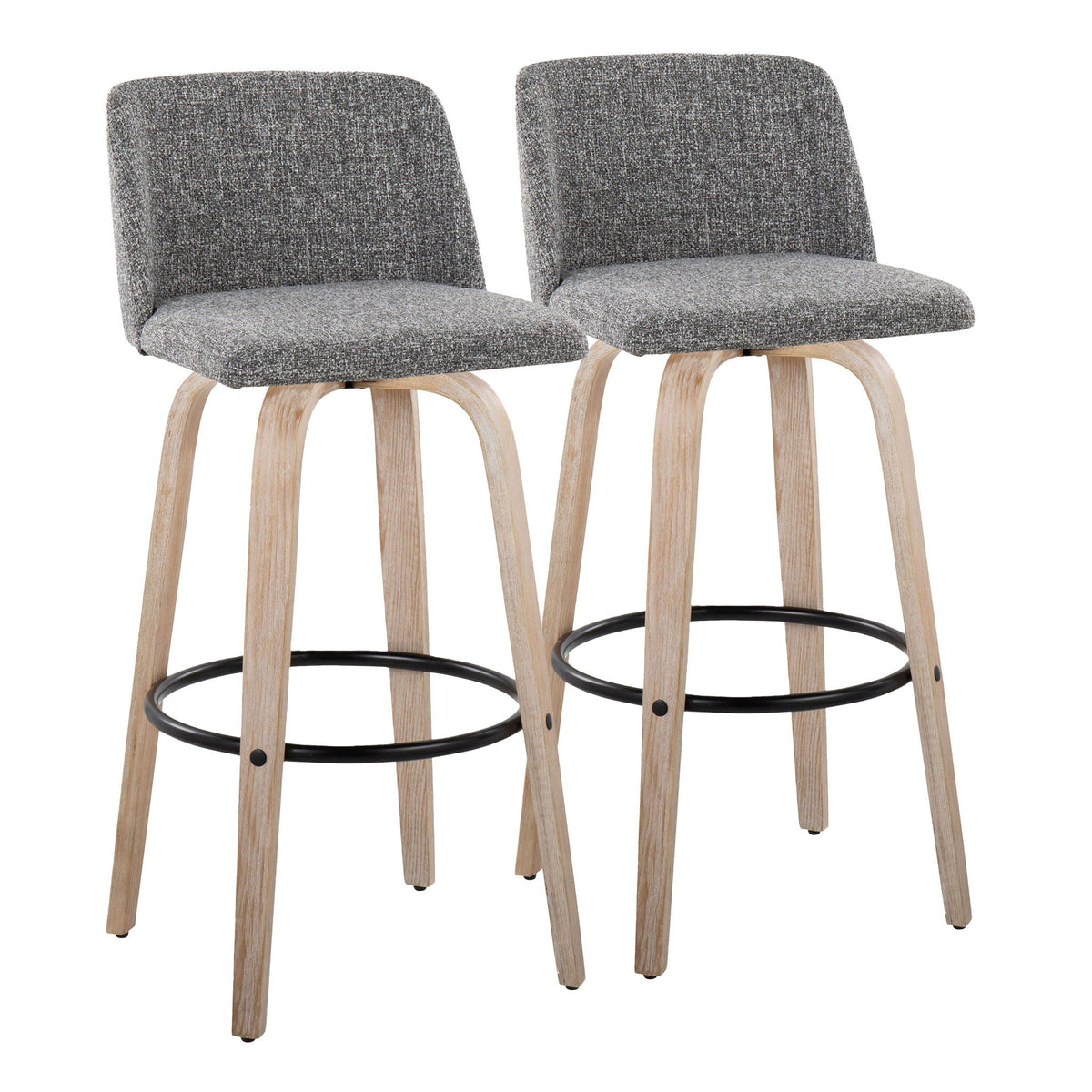 Bar stool set mid-century modern fixed-height gray fabric with light wood legs, pair on Tampa Home & Garden Store