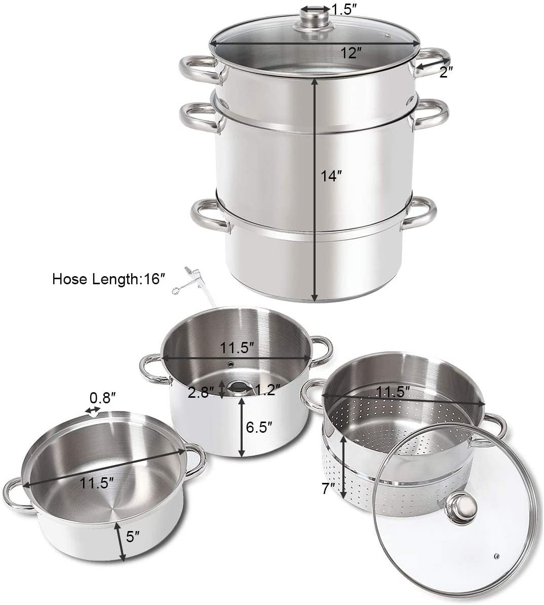 Vaporera para frutas de acero inoxidable de 11 cuartos