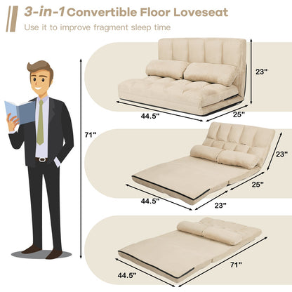 Sofá Cama Plegable de Suelo de 6 Posiciones con Funda de Tela Desmontable - Beige