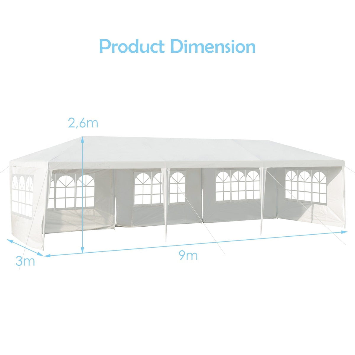 GemGear white 10x30ft canopy tent with 5 removable sidewalls, arched window panels on Tampa Home & Garden Store