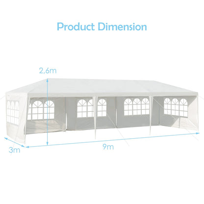 GemGear white 10x30ft canopy tent with 5 removable sidewalls, arched window panels on Tampa Home & Garden Store
