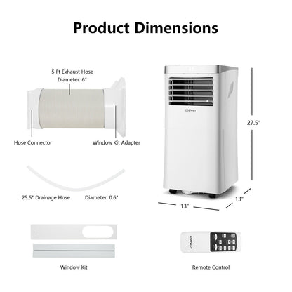 Aire acondicionado portátil 3 en 1 de 8000 BTU con control remoto - Blanco