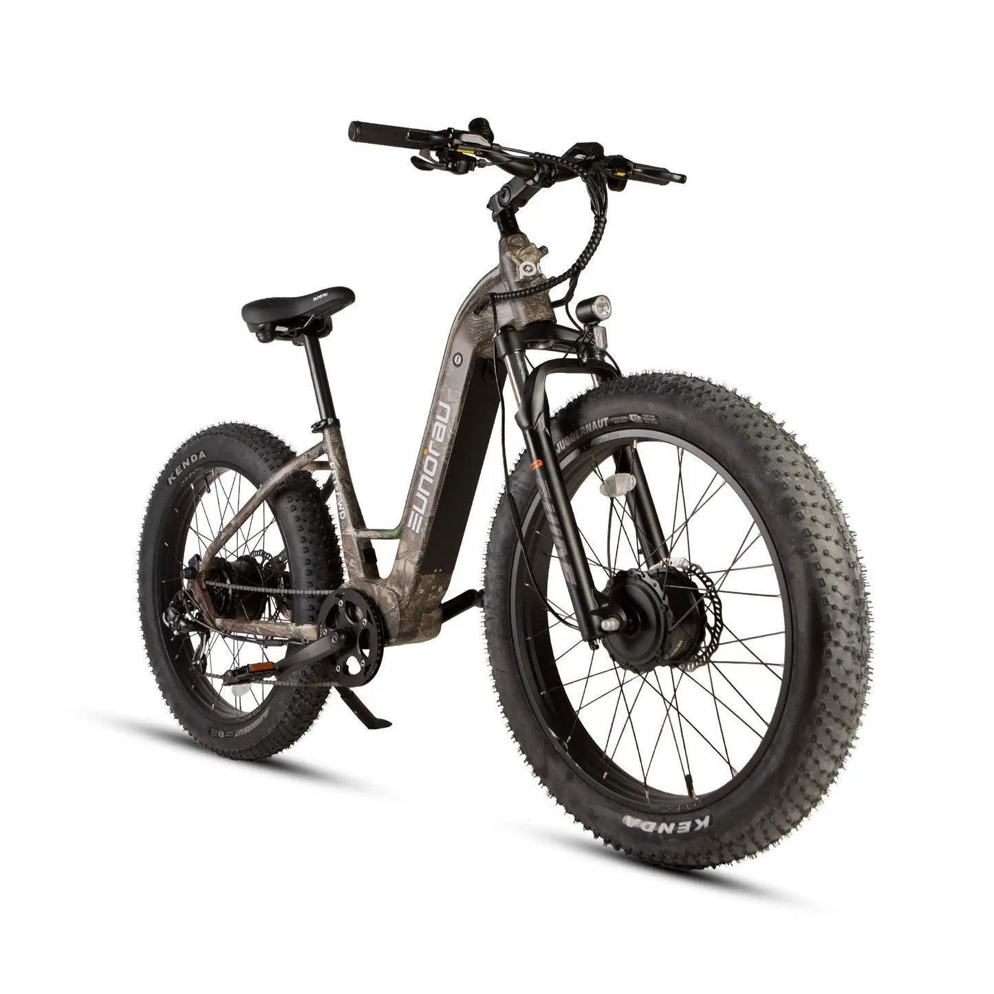 Eunorau Fat AWD 26 Inch Fat Tire Bike electric bicycle with camo frame and chunky fat tires on Tampa Home & Garden Store