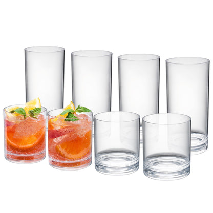 Barcelona Clear Acrylic Lowball and Highball Set
