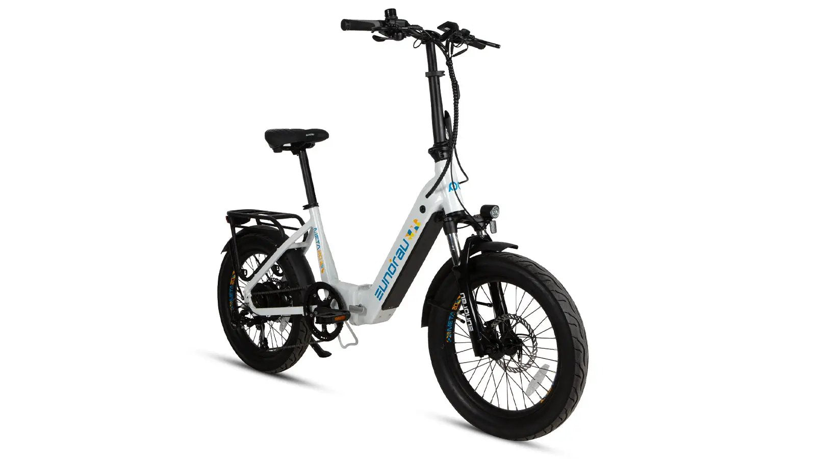 META20 1.0 City Model electric bicycle, white frame, black fork and tires, front light on Tampa Home & Garden Store