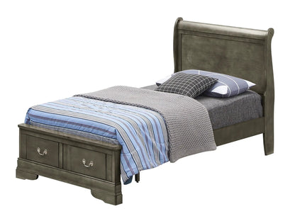 Upholstered Sleigh Bed with Dovetail Drawers