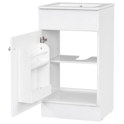 Bathroom vanity with sink white finish, open cabinet shows adjustable shelf, HouseOfZazla on Tampa Home & Garden Store