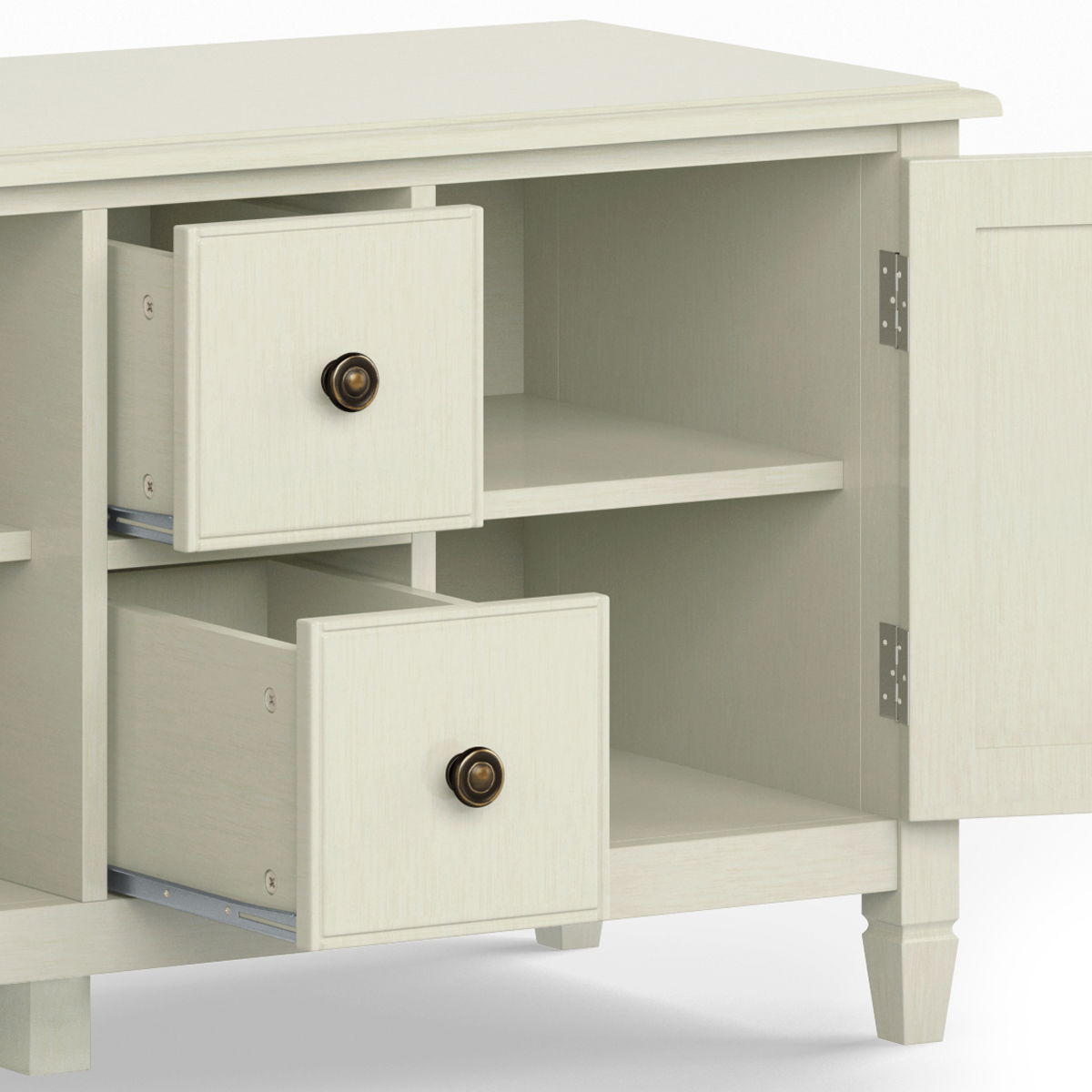 Sturdy solid wood TV stand with storage cream finish two drawers and cabinet HouseOfZazla on Tampa Home & Garden Store