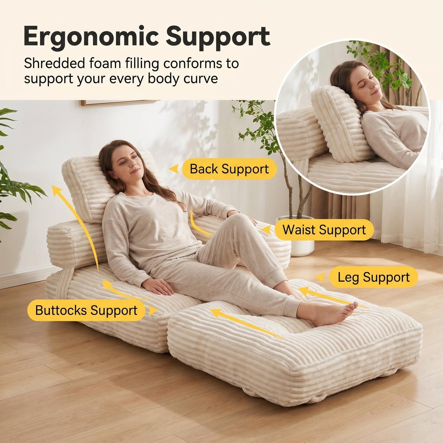 Boneless Foldable Floor Sofa Bed and Pillow