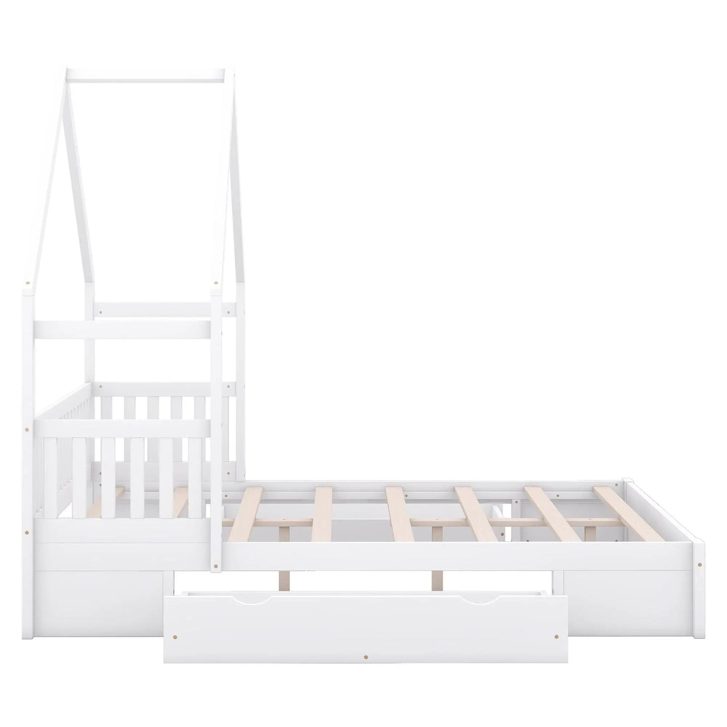 House Style Platform Bed Guardrail With Drawers