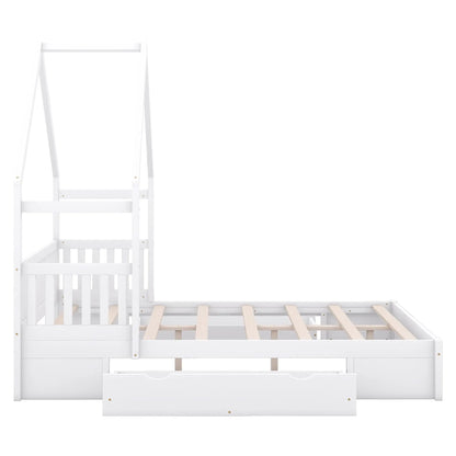House Style Platform Bed Guardrail With Drawers