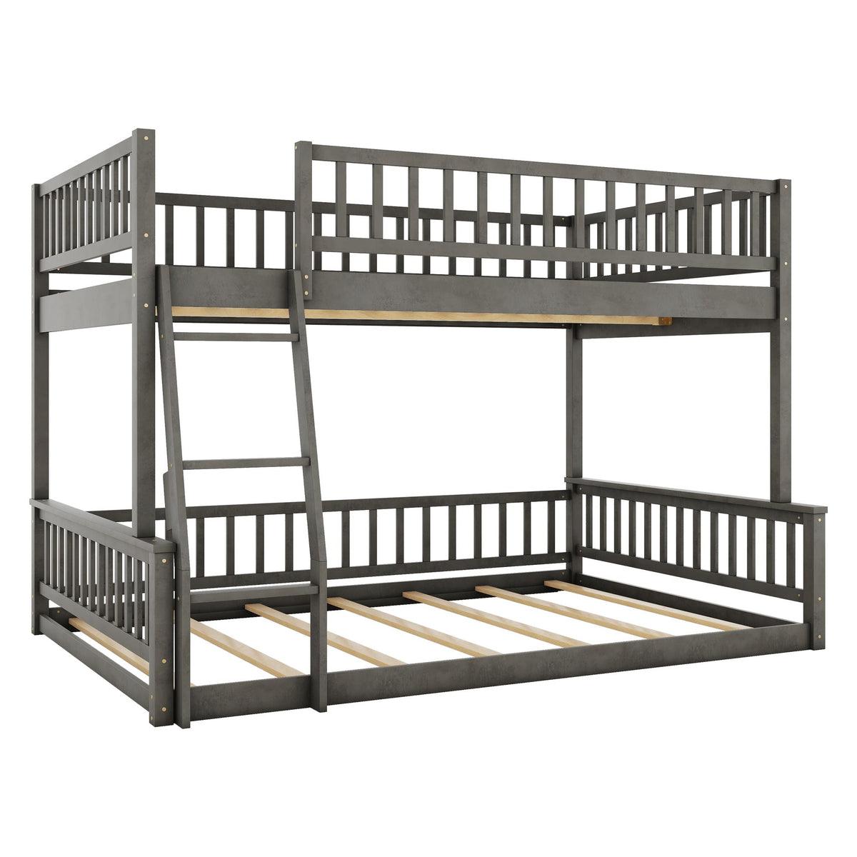 Bunk bed with ladder and guardrails, gray metal, HouseOfZazla on Tampa Home & Garden Store