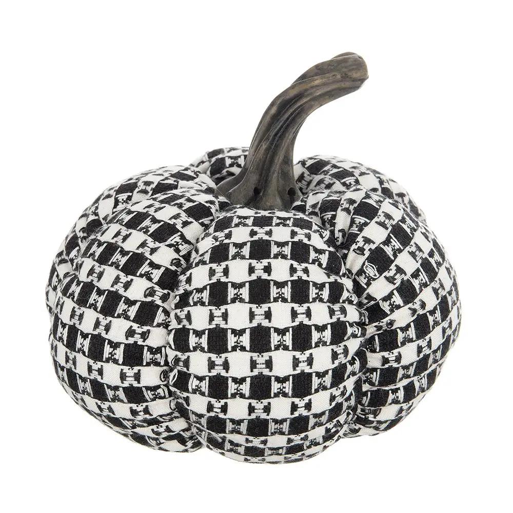 Plaid pumpkin decor sculpture black-and-white fabric pattern with stem Unique Piece Furniture on Tampa Home & Garden Store