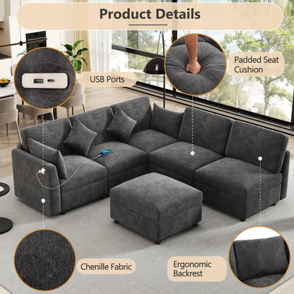Sectional U-shaped sofa with ottoman and USB ports in chenille fabric Unique Piece Furniture on Tampa Home & Garden Store
