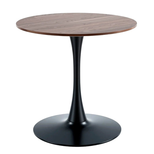 Mid-Century Tulip dining table with round walnut top and black pedestal base on Tampa Home & Garden Store