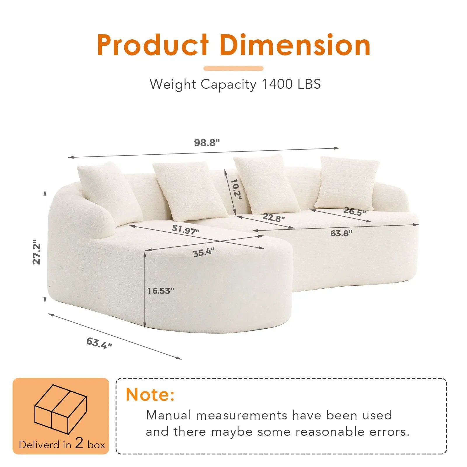 Combined sofa with 4 pillows, white upholstery stationary sectional by Unique Piece Furniture on Tampa Home & Garden Store