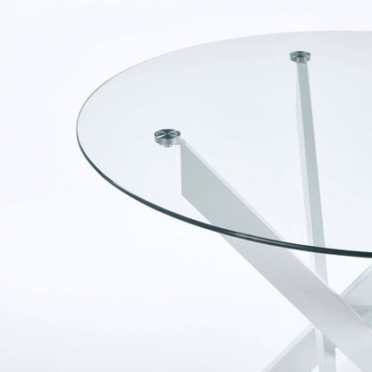 Dining table with cross metal legs and round tempered glass top Unique Piece Furniture on Tampa Home & Garden Store