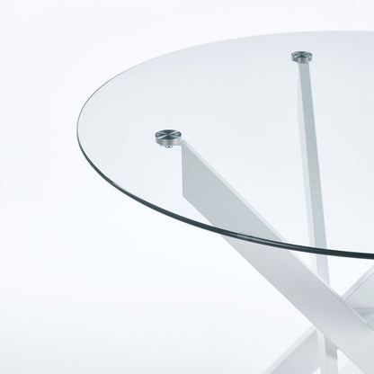 Modern Glass Dining Table with Metal Cross Legs