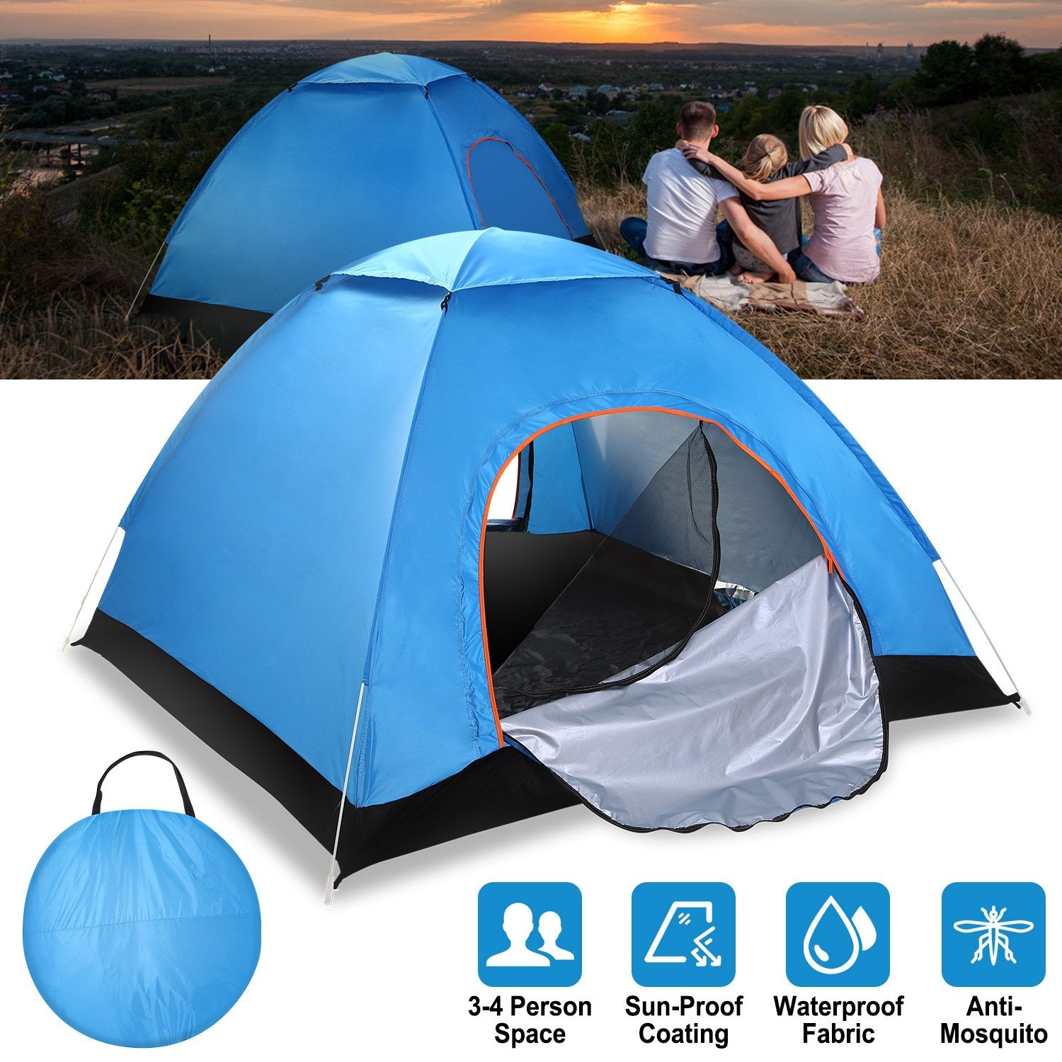GemGear 4-Person Pop-Up Camping Tent pair of blue waterproof tents with mosquito net doors on Tampa Home & Garden Store