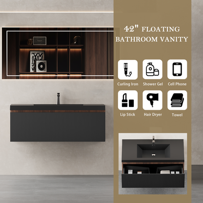 42-inch Floating Bathroom Vanity with Sink and Striped Storage Cabinet by HouseOfZazla on Tampa Home & Garden Store