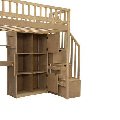 Loft bed with built-in cabinets, storage shelves and staircase in natural wood on Tampa Home & Garden Store