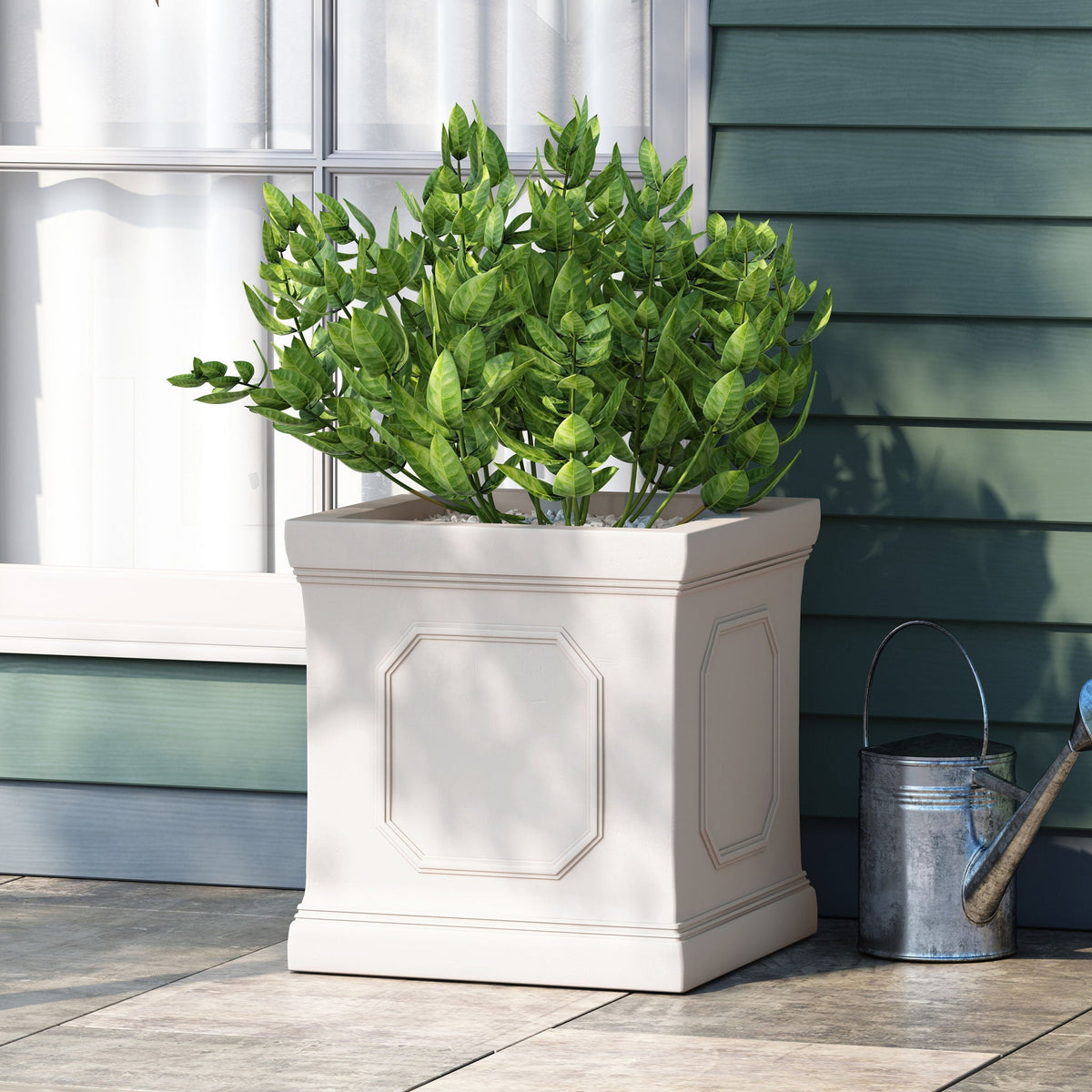 Durable Planter by HouseOfZazla, white rectangular planter with lush green plant outdoors on Tampa Home & Garden Store