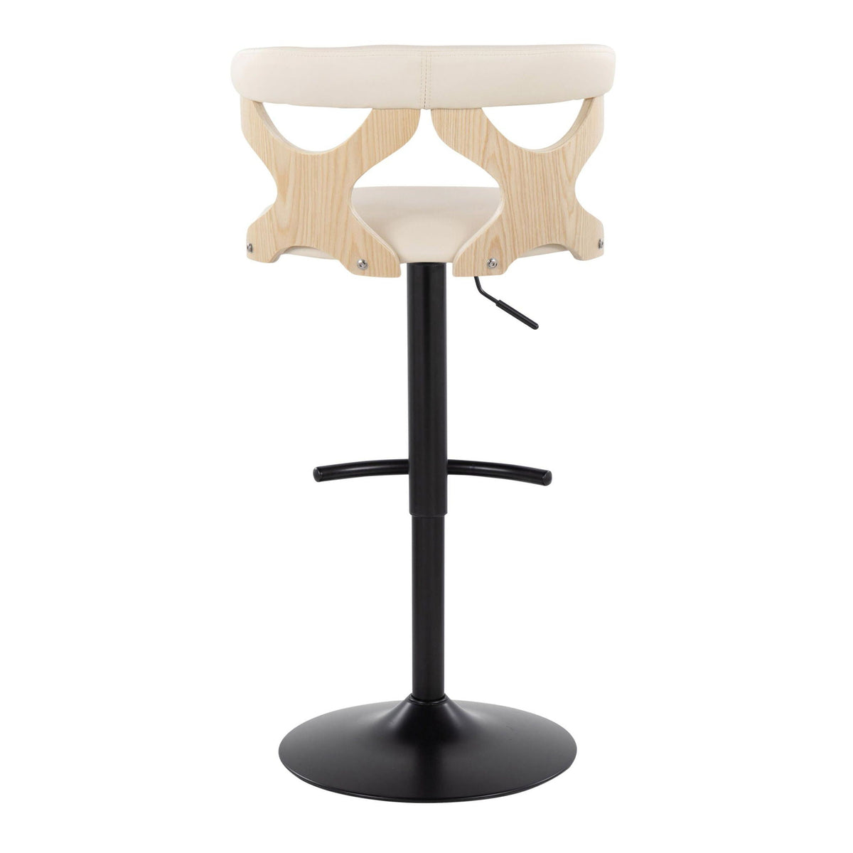 Contemporary adjustable barstool with swivel, beige seat and light wood frame on Tampa Home & Garden Store
