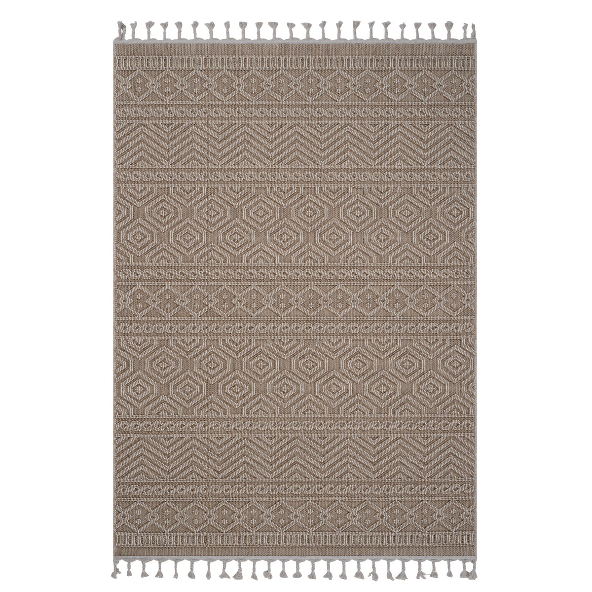Guros Collection 7.9x10 beige area rug with geometric patterns fringe by HouseOfZazla on Tampa Home & Garden Store